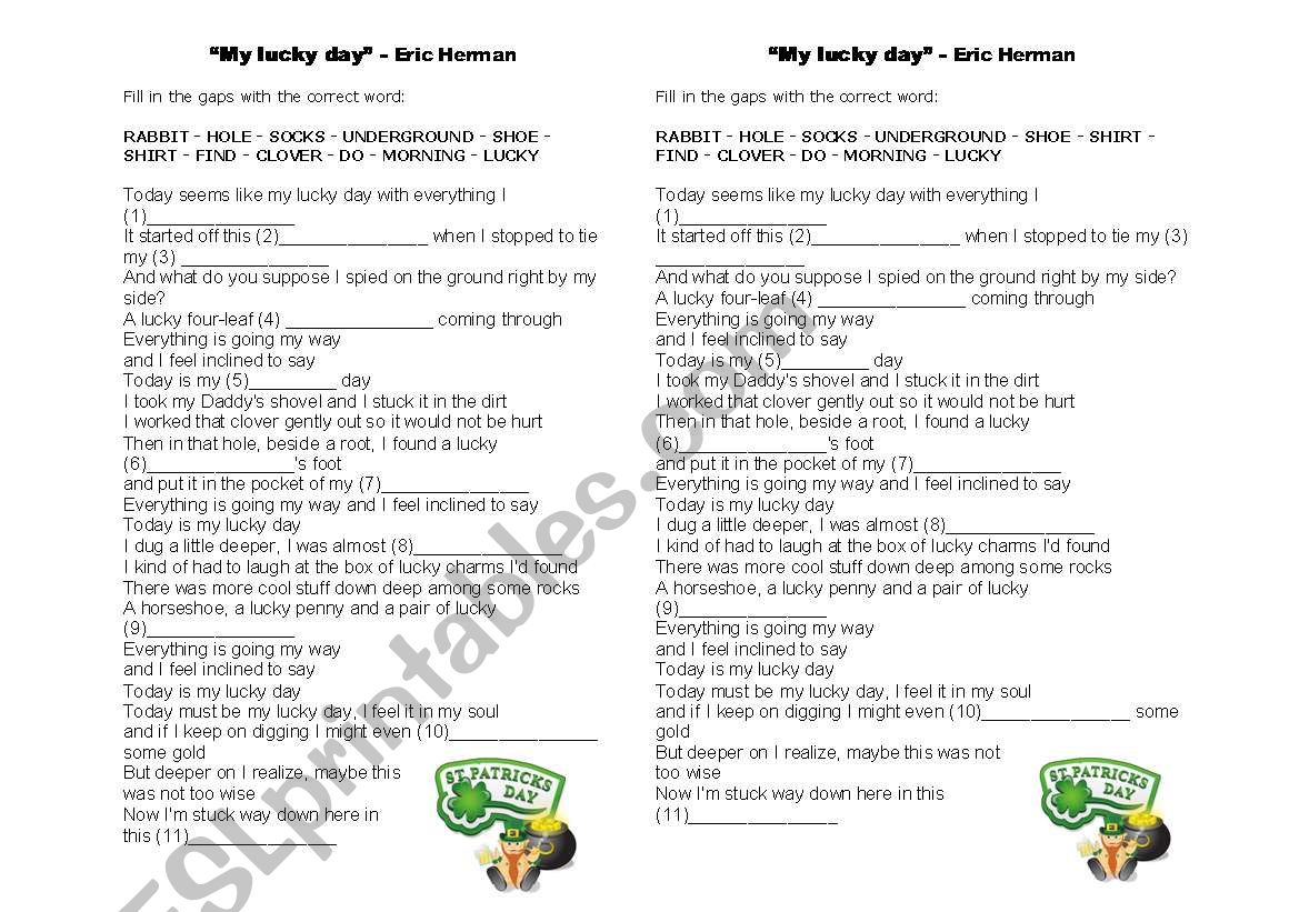 song My Lucky Day - St. Patricks day activity