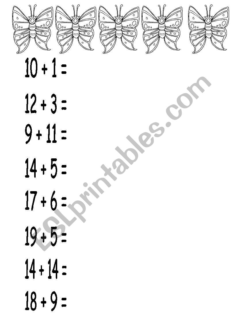 Butterfly addition worksheet