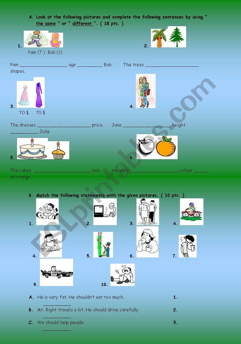 the same and different from worksheet