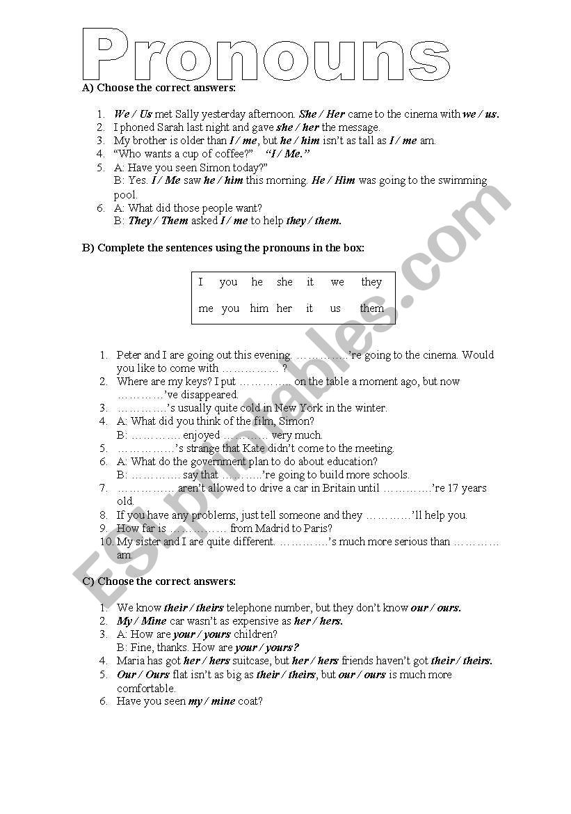 Pronouns  worksheet