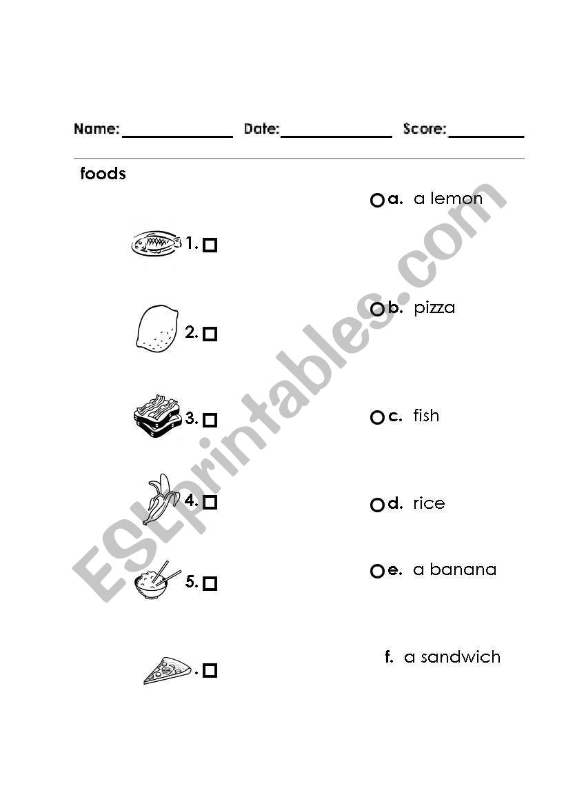 food worksheet