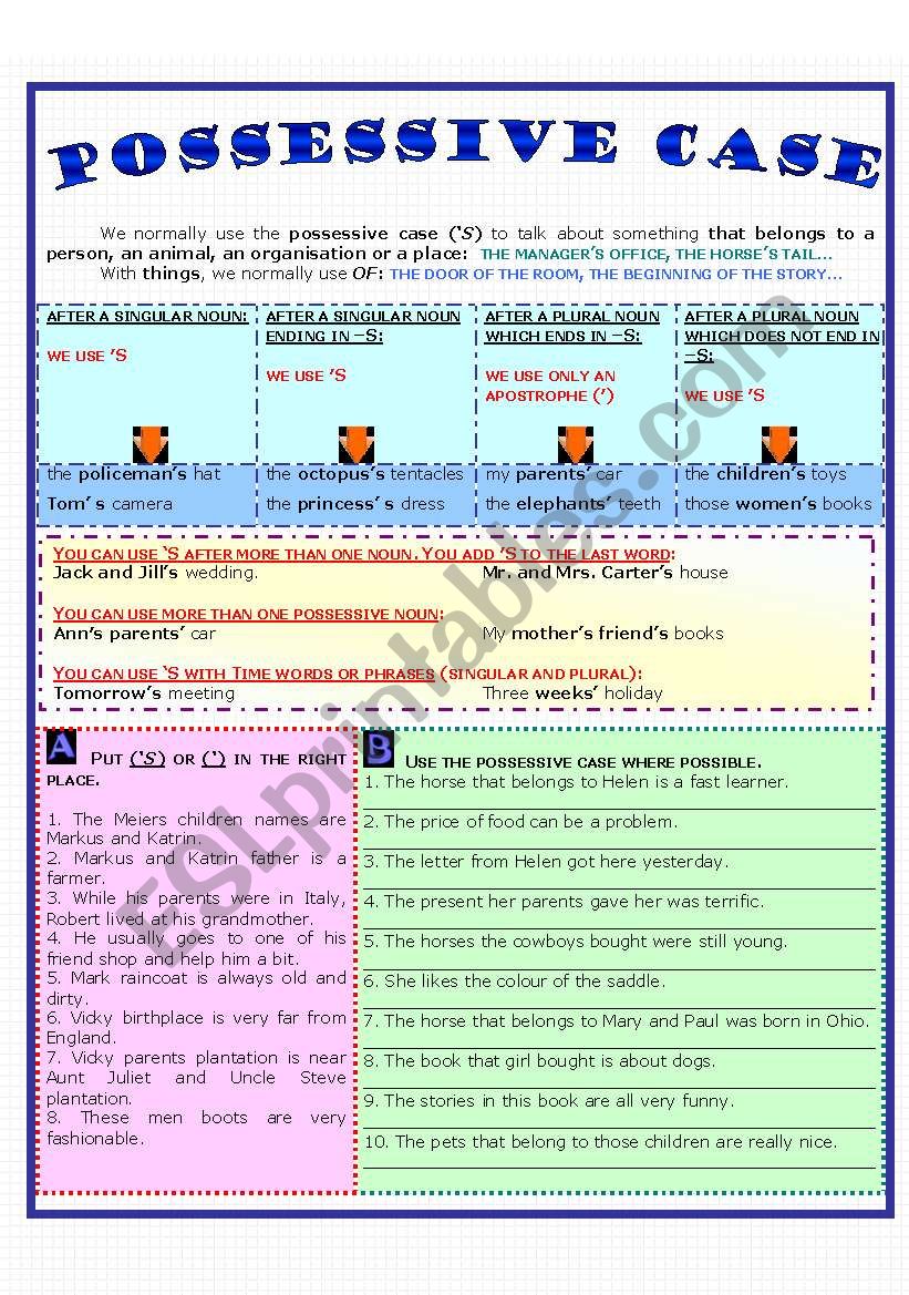 Possessive case worksheet