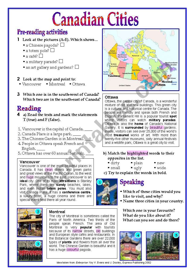 Canada ( Canadian Cities) worksheet