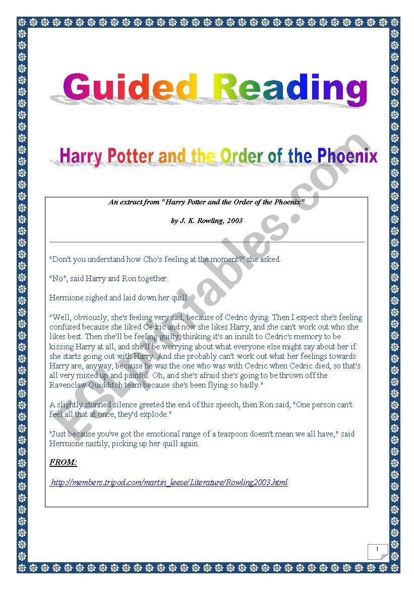 COMPREHENSIVE task-based PROJECT! Guided reading & writing: HARRY POTTER series (4 pages, printer-friendly, 40 tasks)