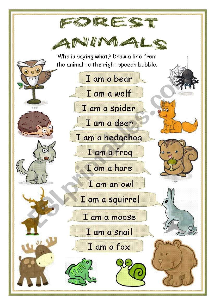 Who is saying what - Forest animals - ESL worksheet by annsophiep