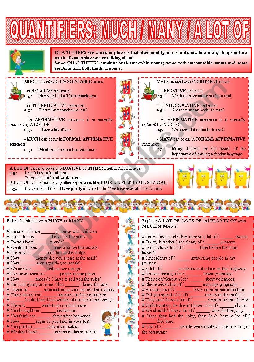 QUANTIFIERS: MUCH / MANY / A LOT OF (2 - 6)