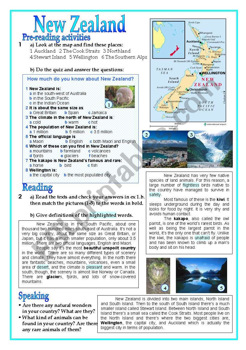 New Zealand worksheet