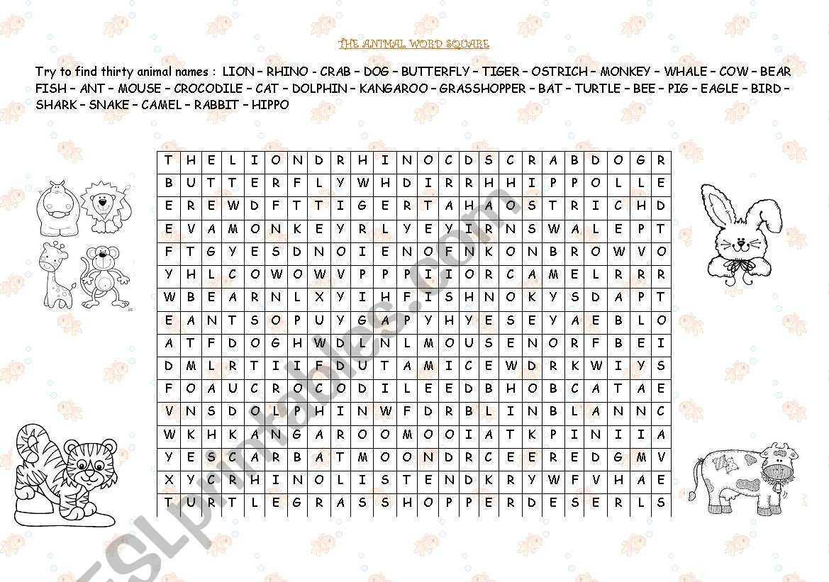 Animal Word Search worksheet