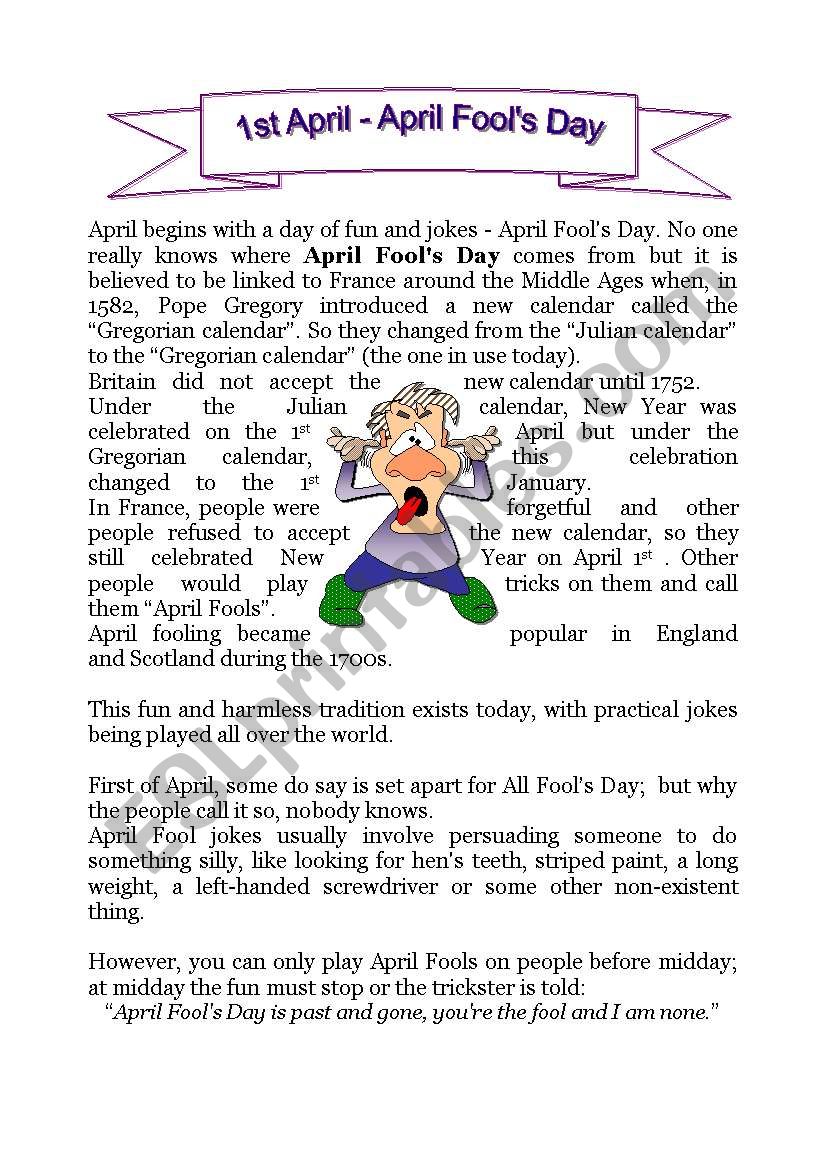 April Fools Day worksheet