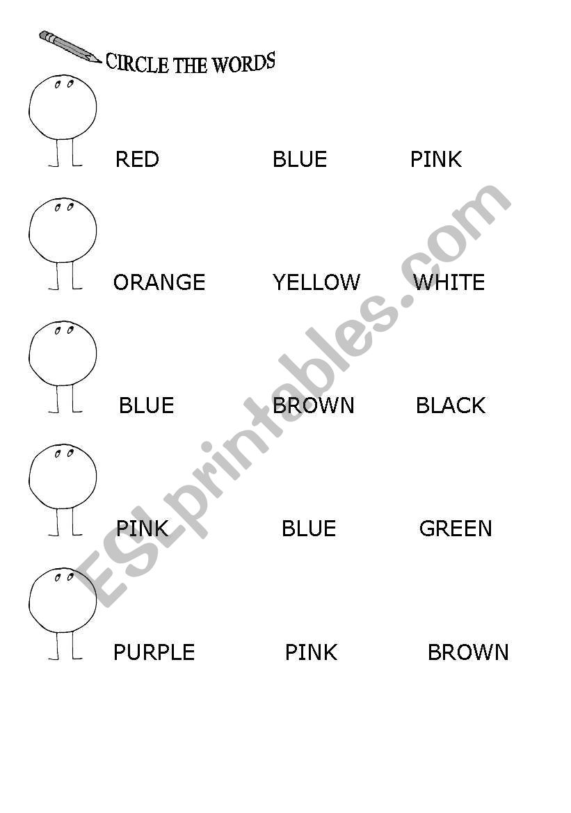Circle colour words worksheet