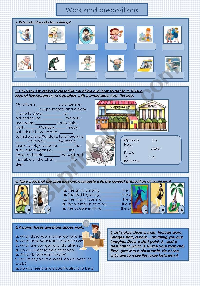 Work and Prepositions worksheet