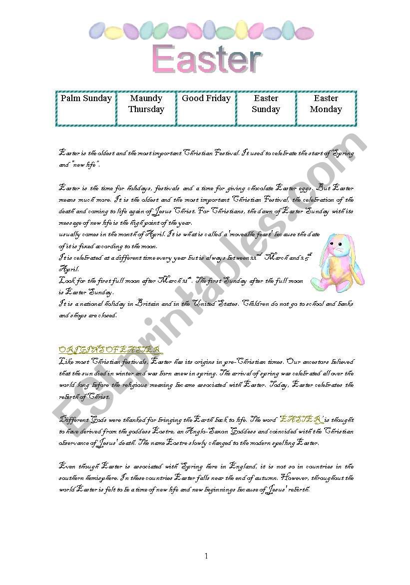 Easter PART ONE worksheet