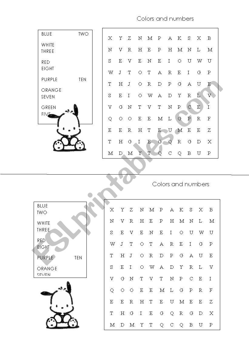 Colors and numbers worksheet