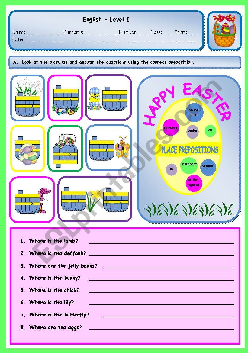EASTER WITH PLACE PREPOSITIONS