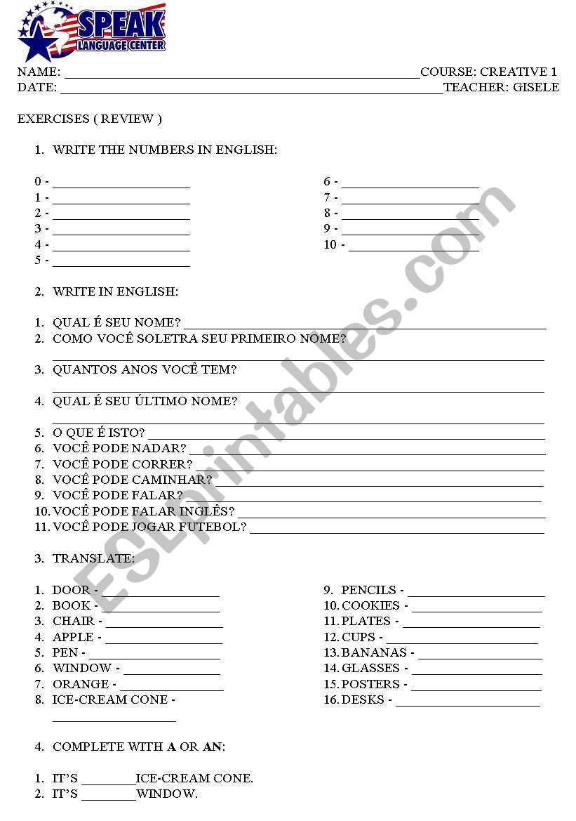 NUMBERS - OBJECTS worksheet