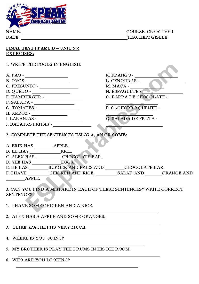 ARTICLES worksheet