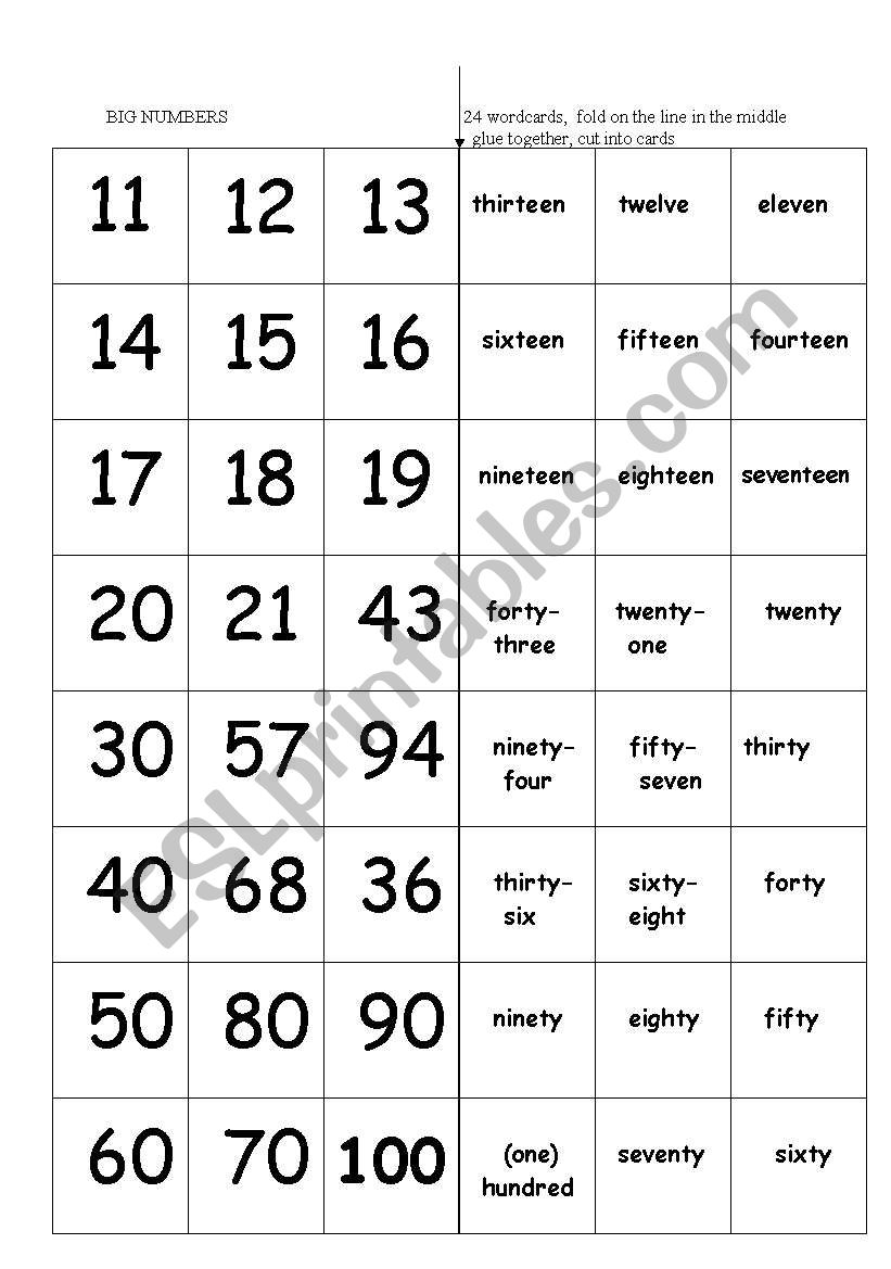 Big Numbers - wordcards worksheet