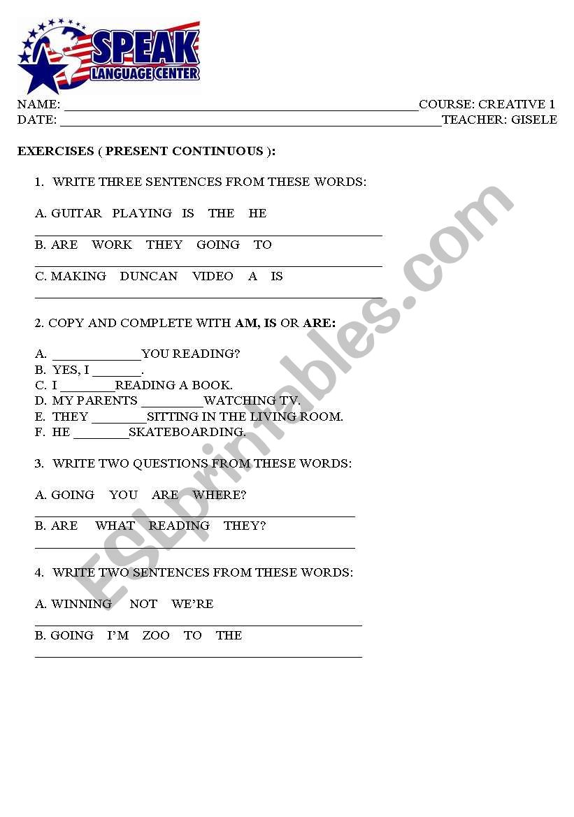 PRESENT CONTINUOUS worksheet