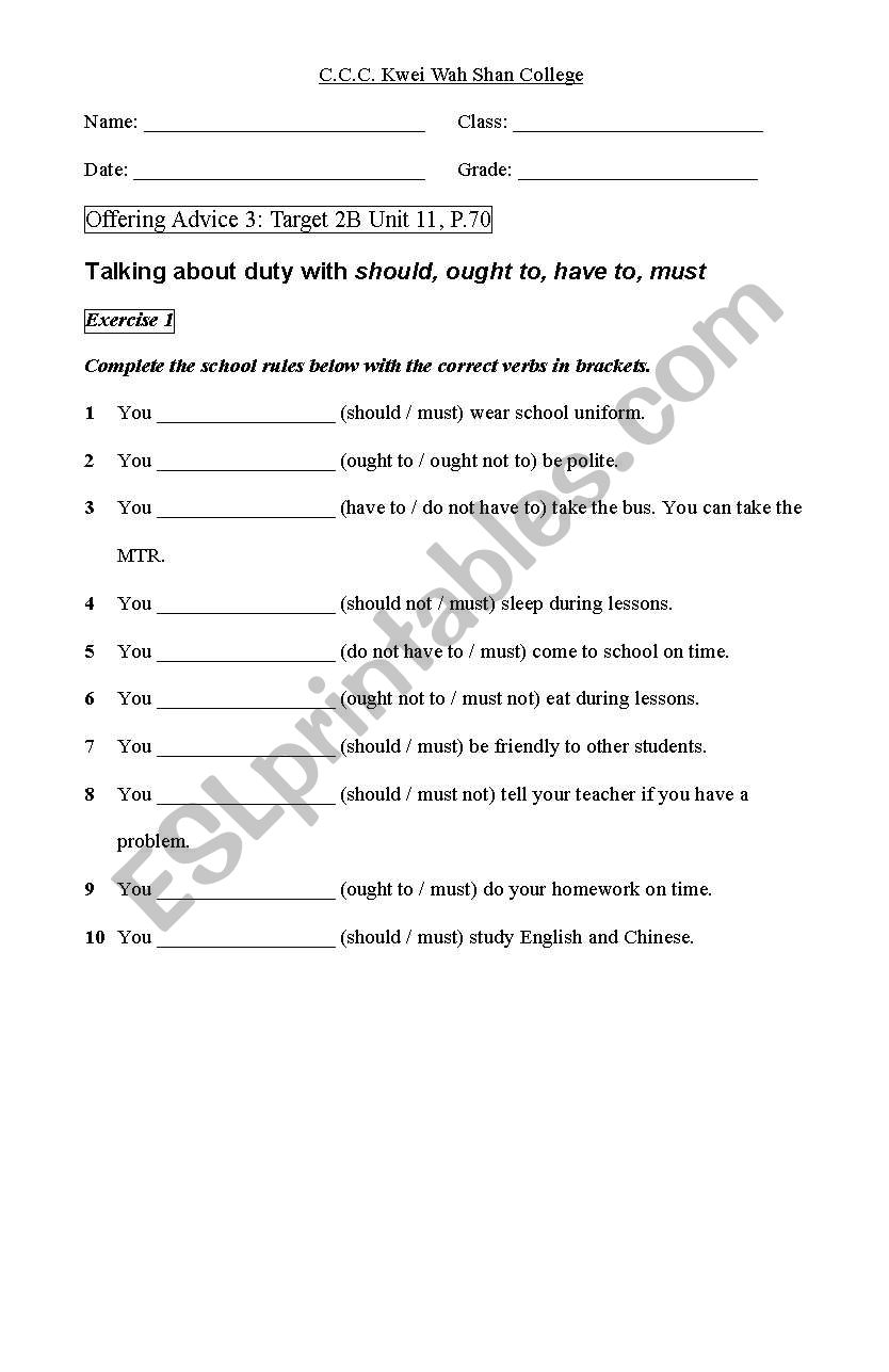 offering advice worksheet