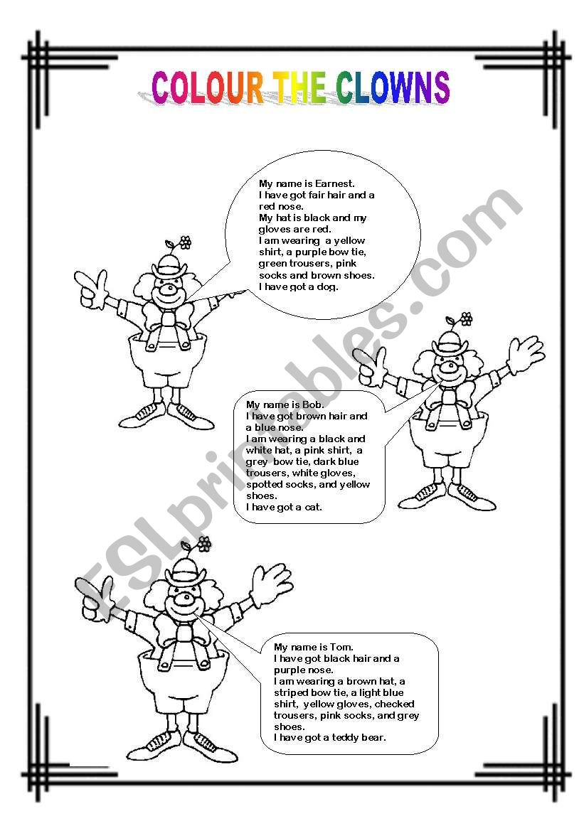 Colour the clowns worksheet