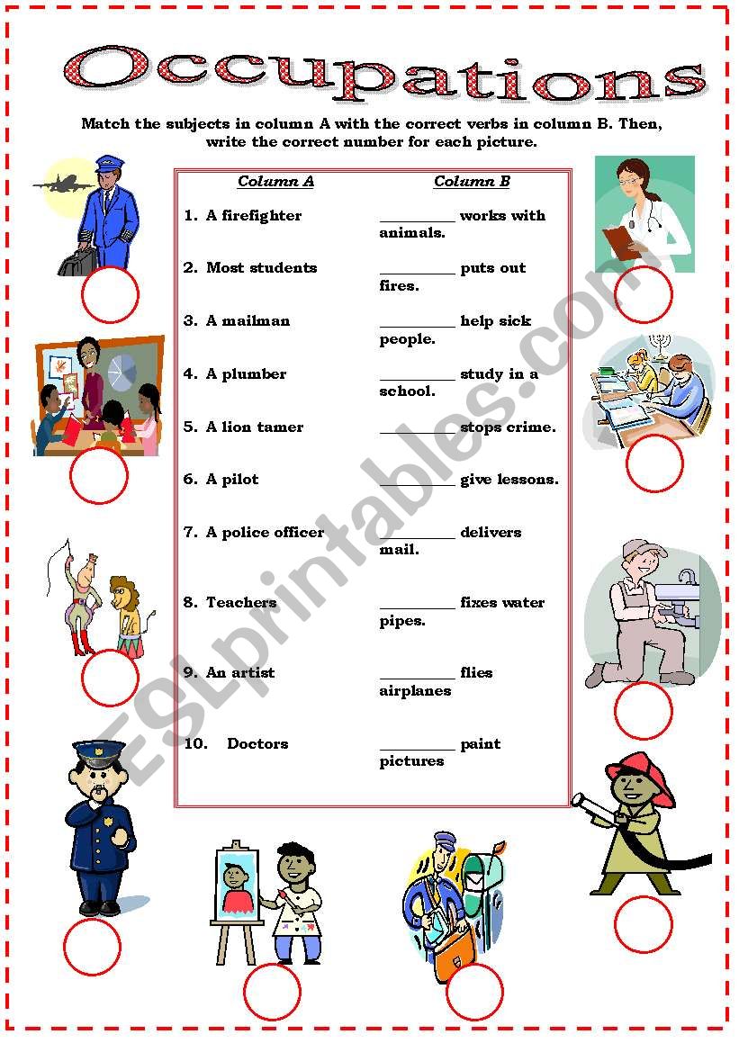 OCCUPATIONS, a worksheet for beginners!!!