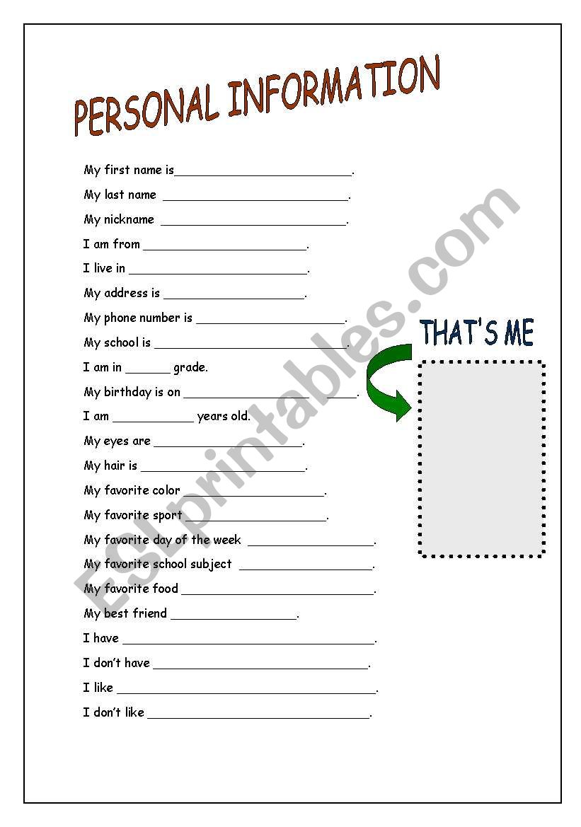 Personal information worksheet