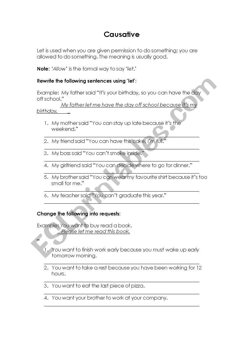 Causative worksheet