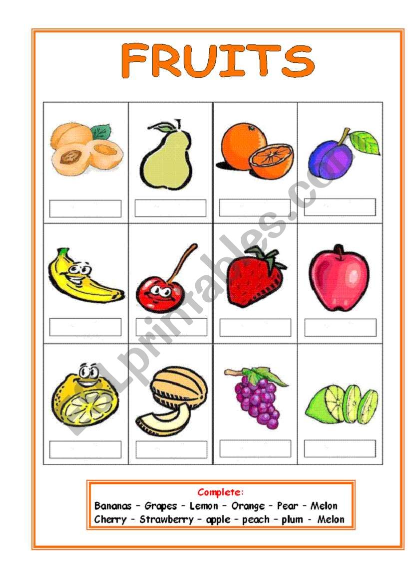 Fruits (3 pages) worksheet