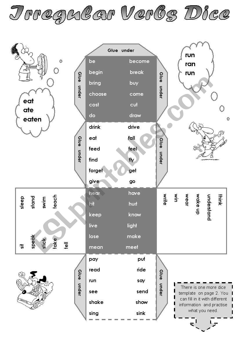 IRREGULAR VERBS DICE (EDITABLE!!!) + ONE MORE DICE WHICH YOU CAN FILL IN WITH WHAT YOU NEED TO PRACTIsE