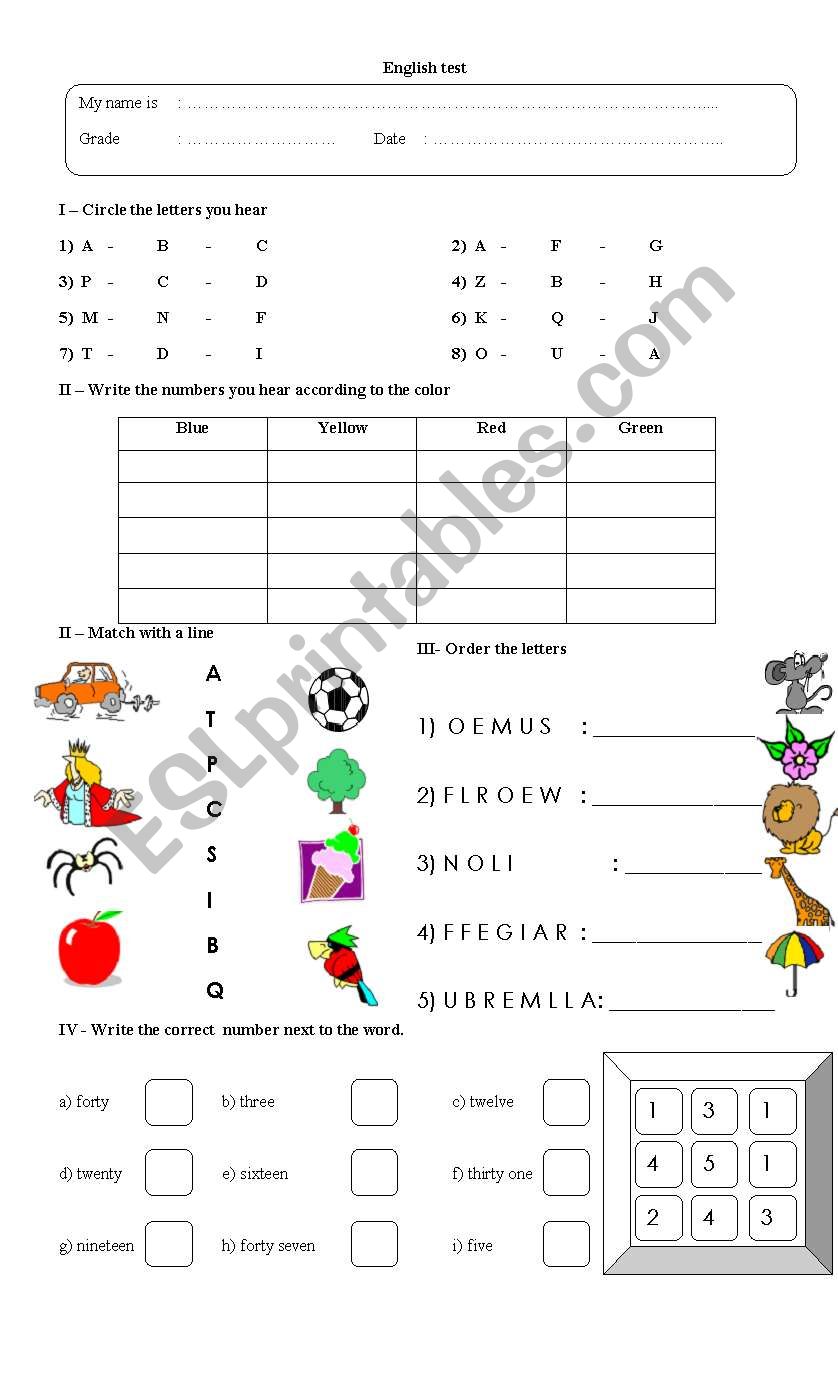 The alphabet and numbers worksheet