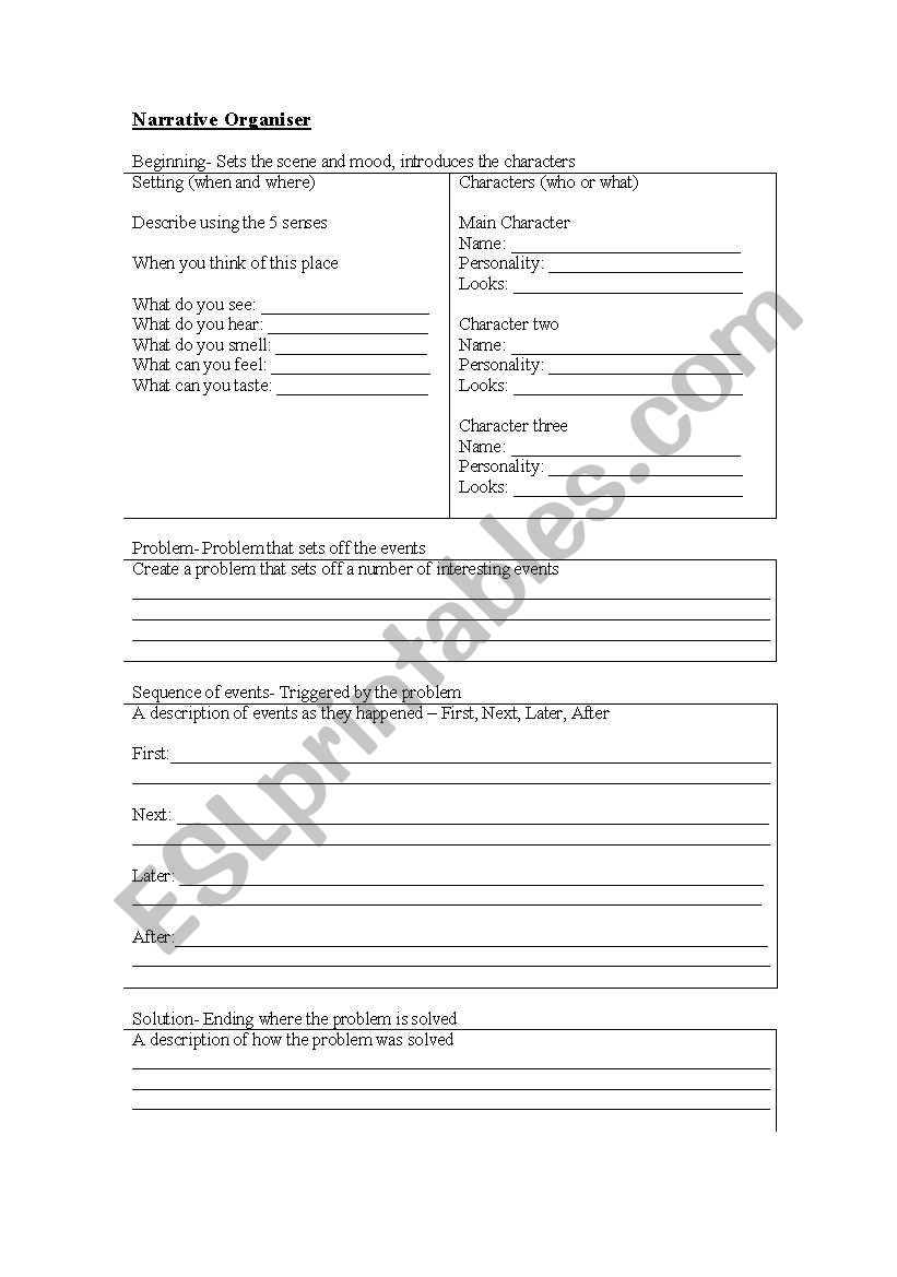 Narrative planner worksheet