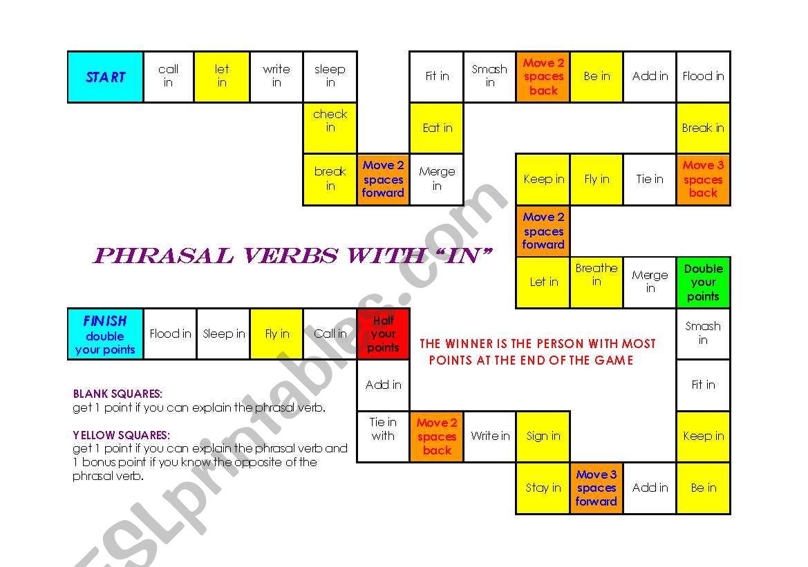 Board game with phrasal verbs with 