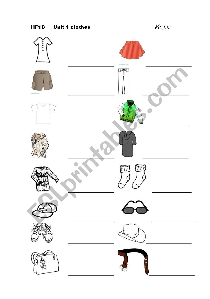 clothes spelling test worksheet