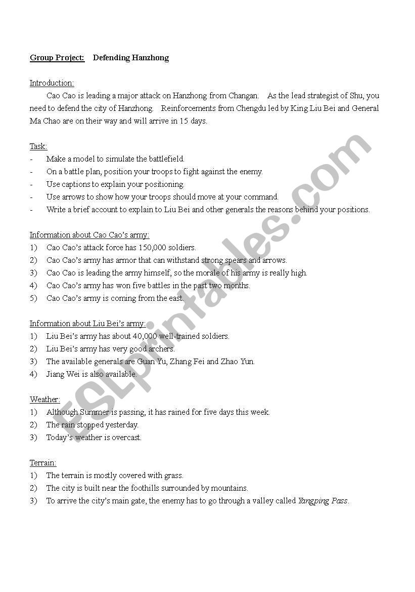 Battle of Yangping worksheet