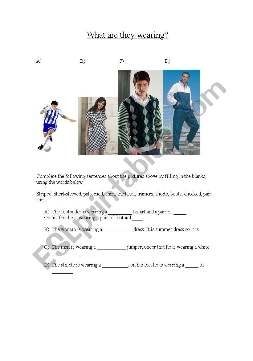 English worksheets: What are they wearing