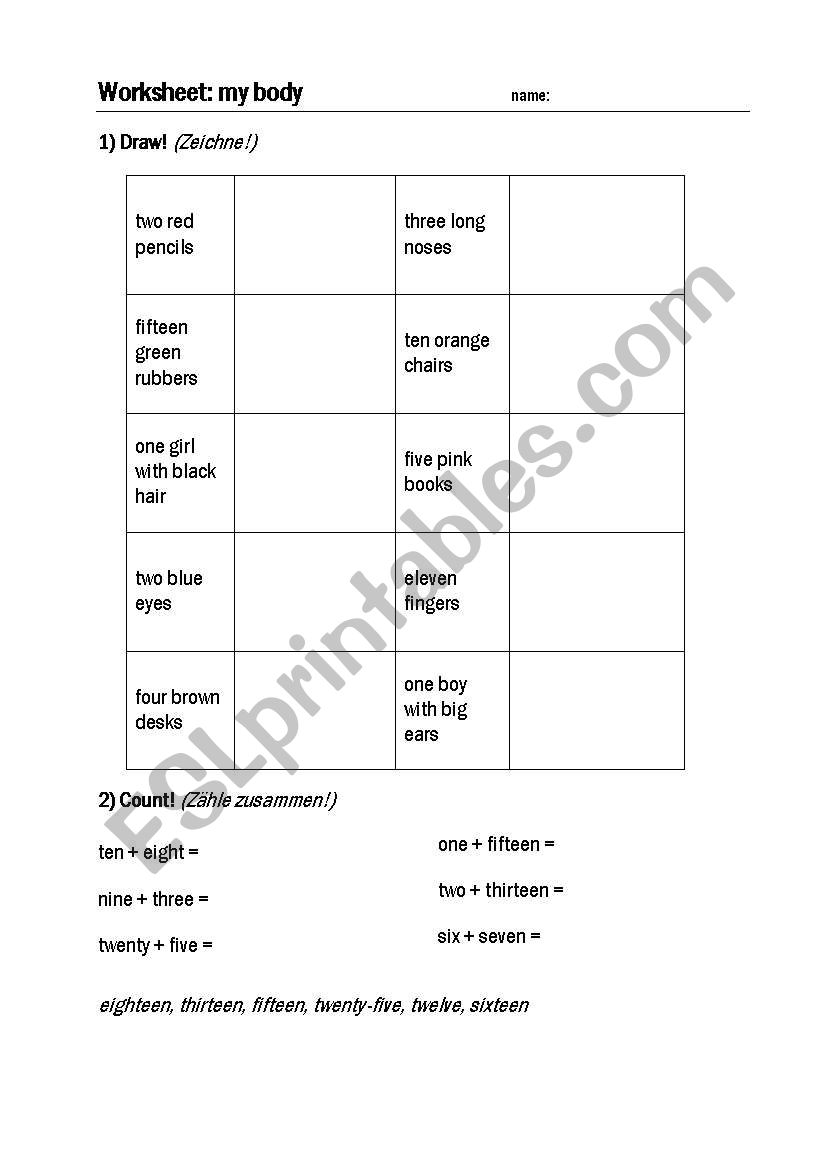 body worksheet