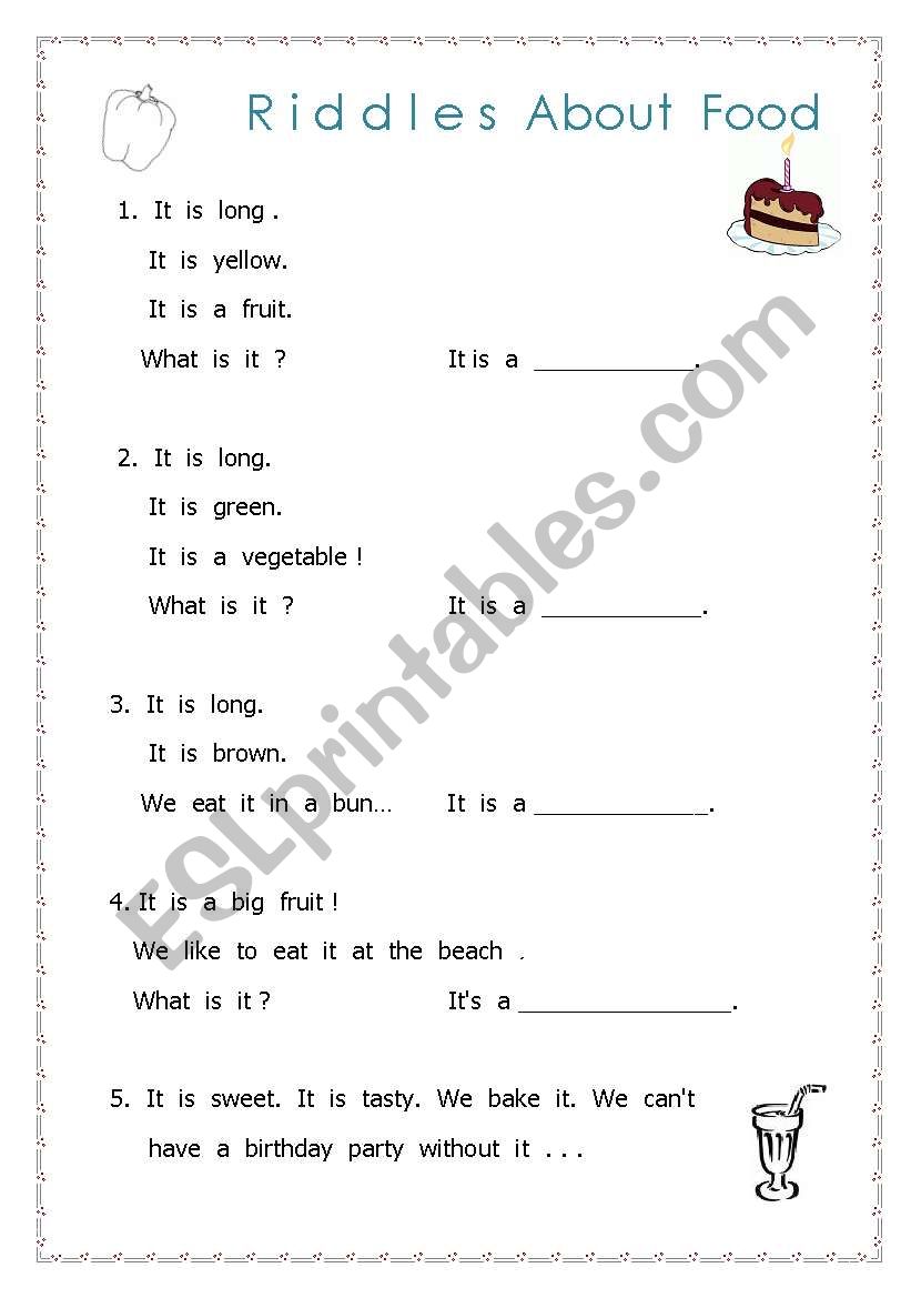 RIDDLES  about   FOOD worksheet