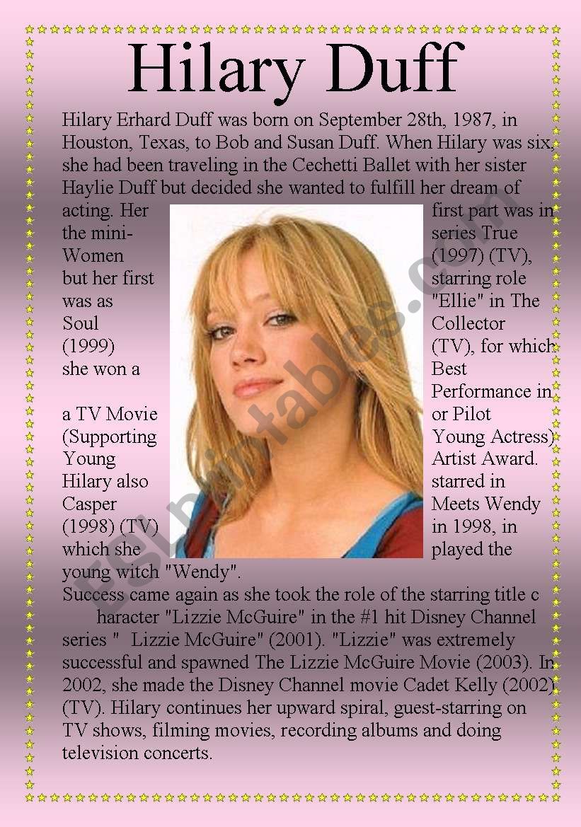 Hilary Duff worksheet