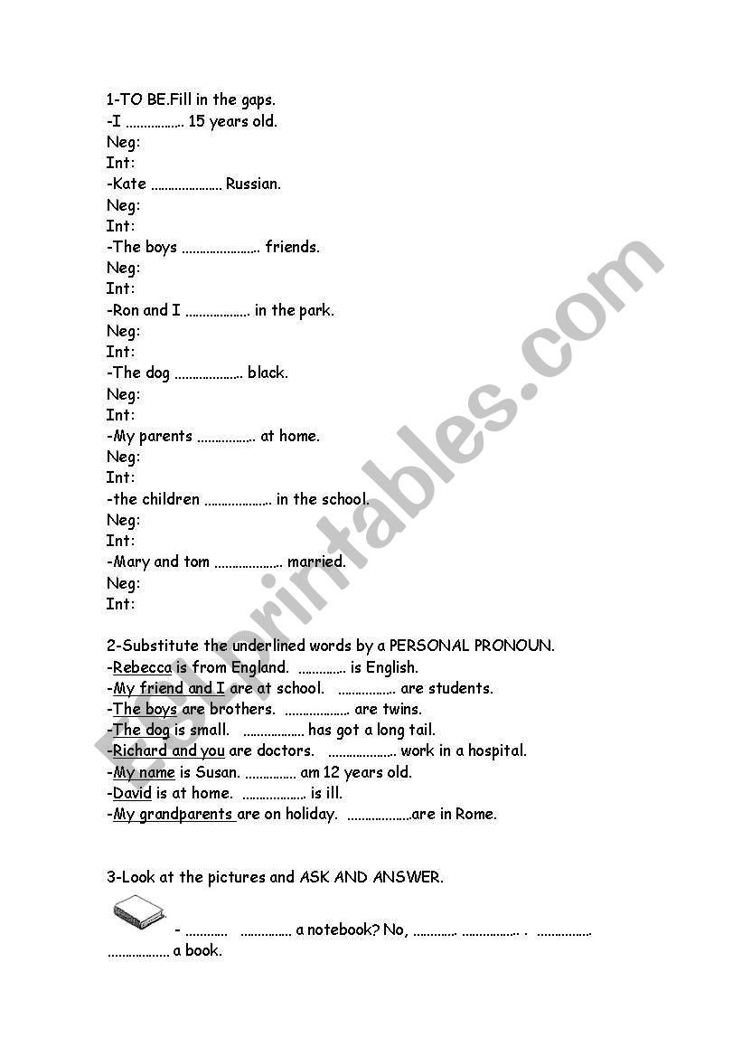 to be and subject pronouns worksheet