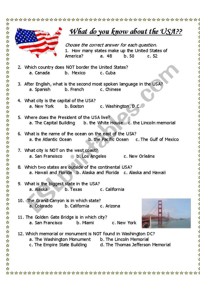 USA general knowledge quiz and pictures