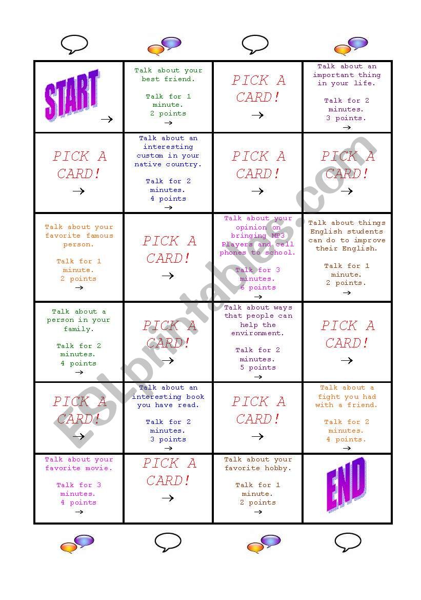 The Game of Â´TalkÂ´ worksheet