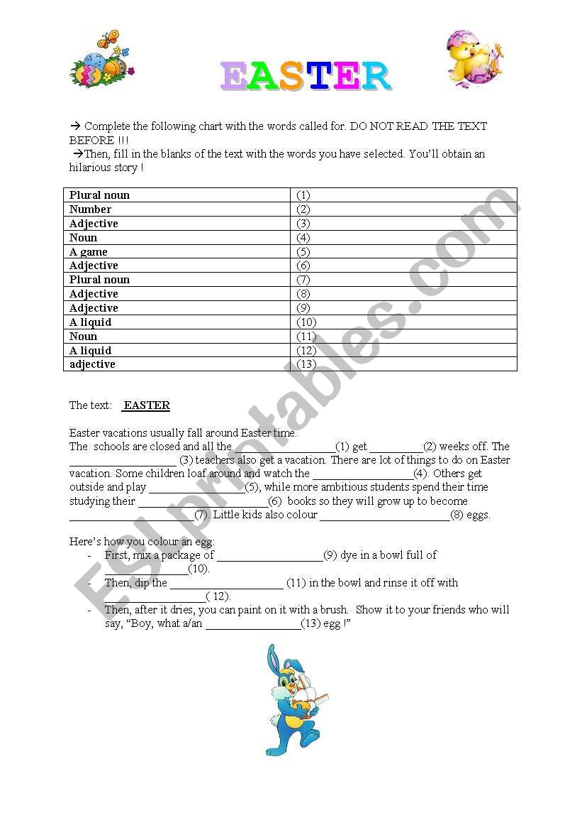 EASTER MAD GAME ! worksheet