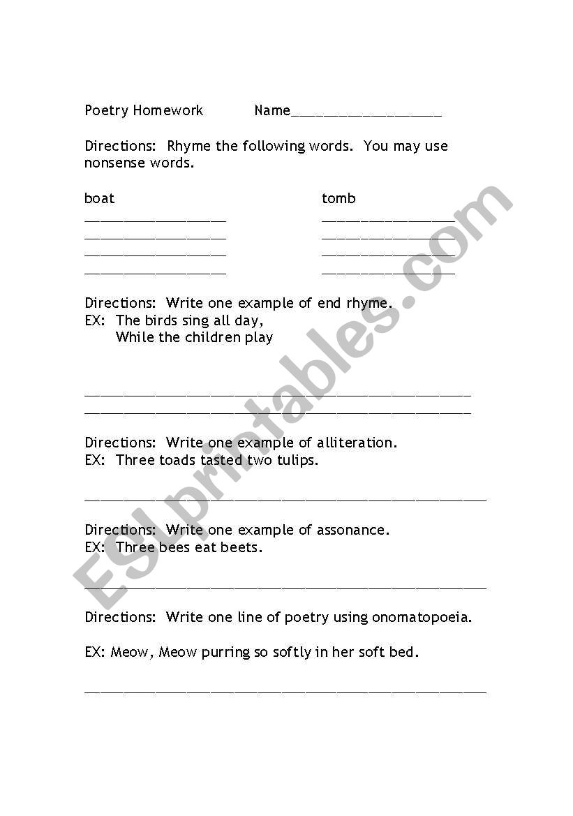 Poetry Review worksheet