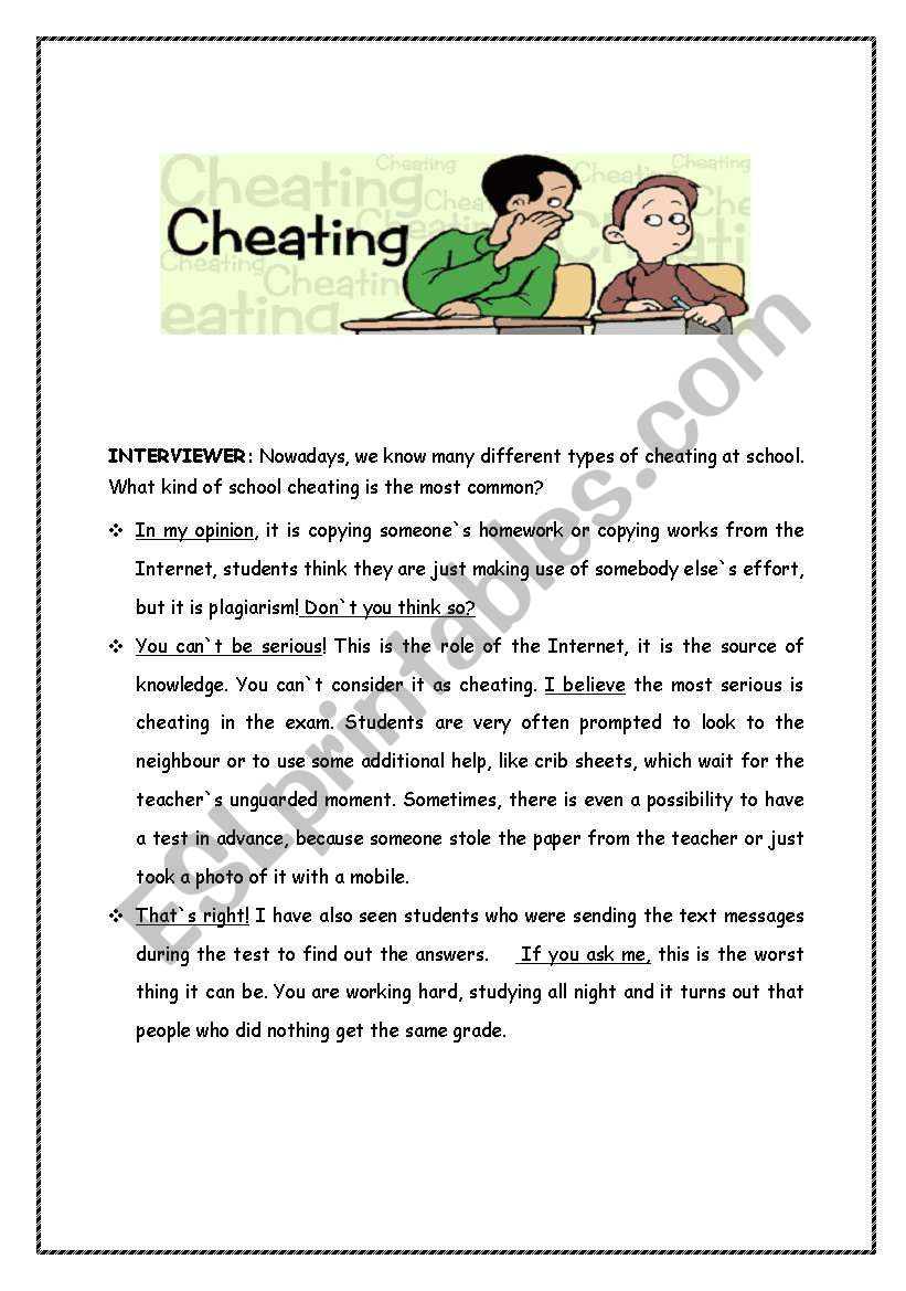 Cheating at school worksheet