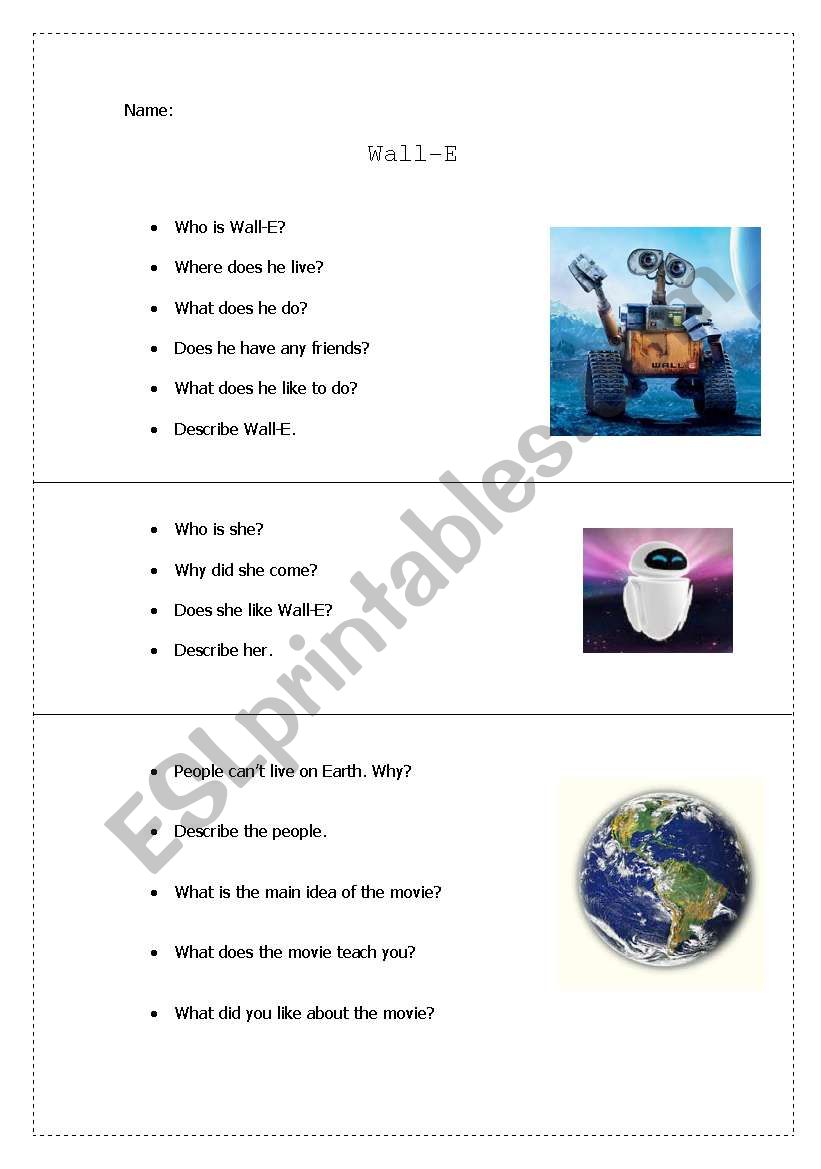 Wall - E Viewing Guide worksheet