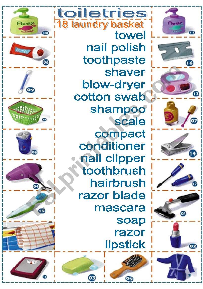 toiletries worksheet