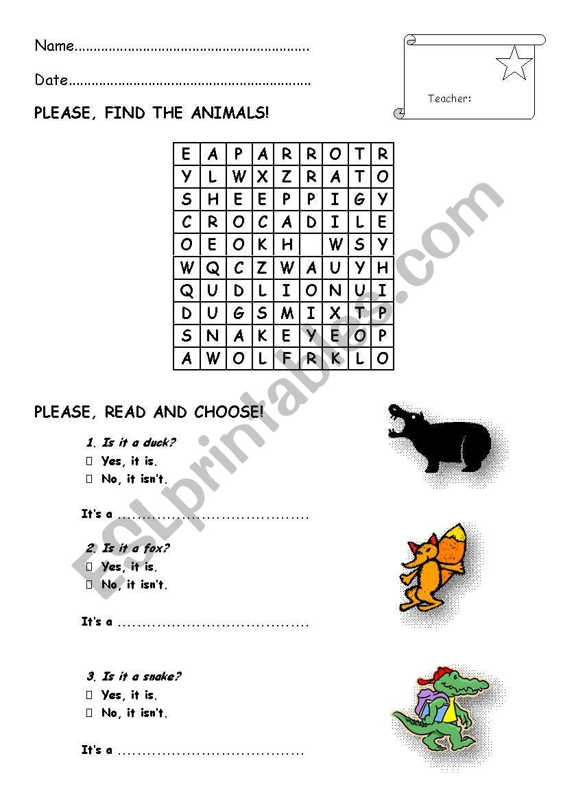 Animals worksheet