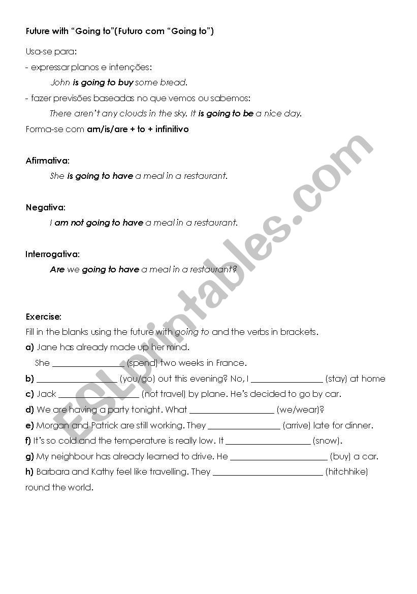 Grammar future going to worksheet