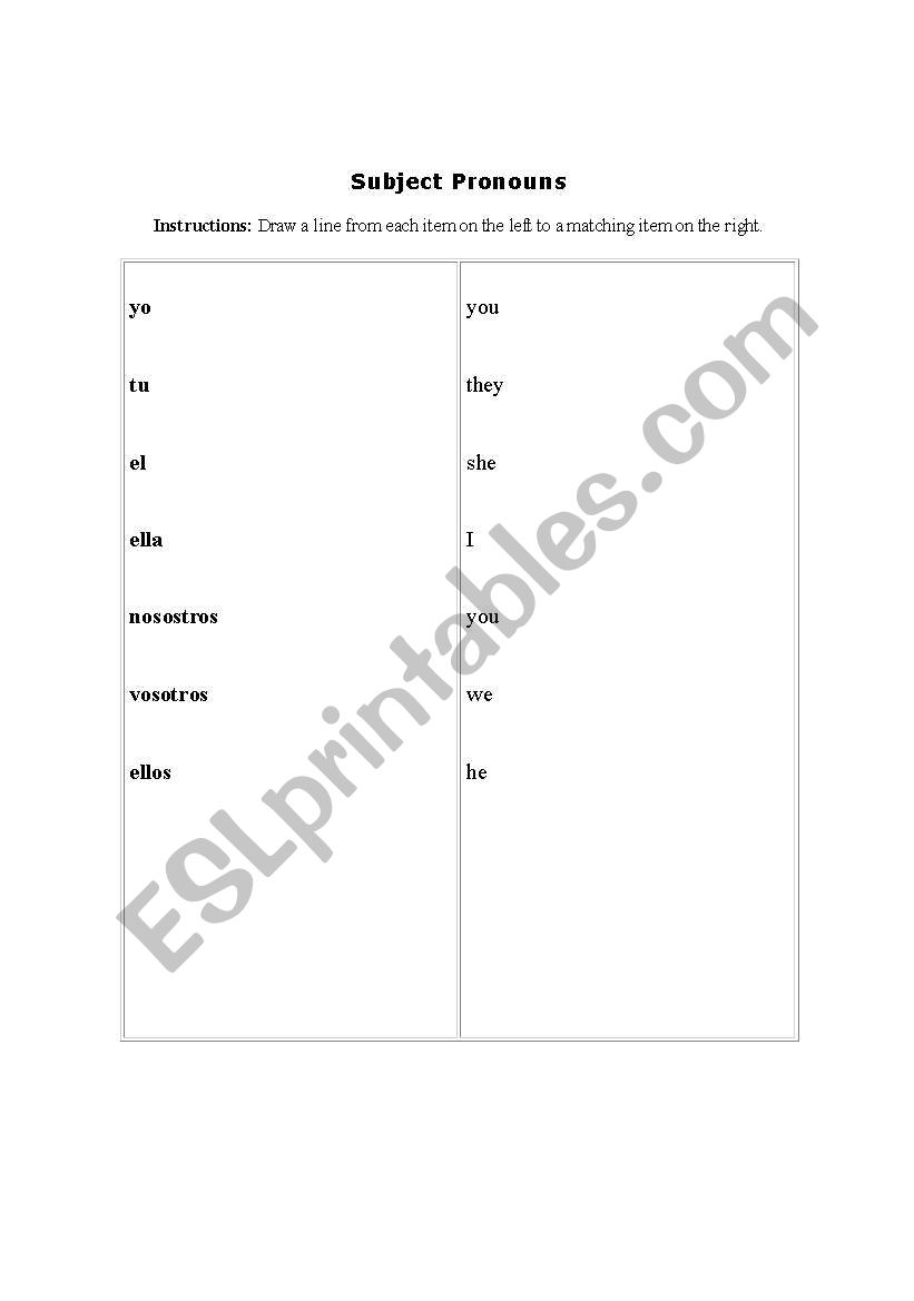 Subject Pronouns Matching for Spanish Speakers