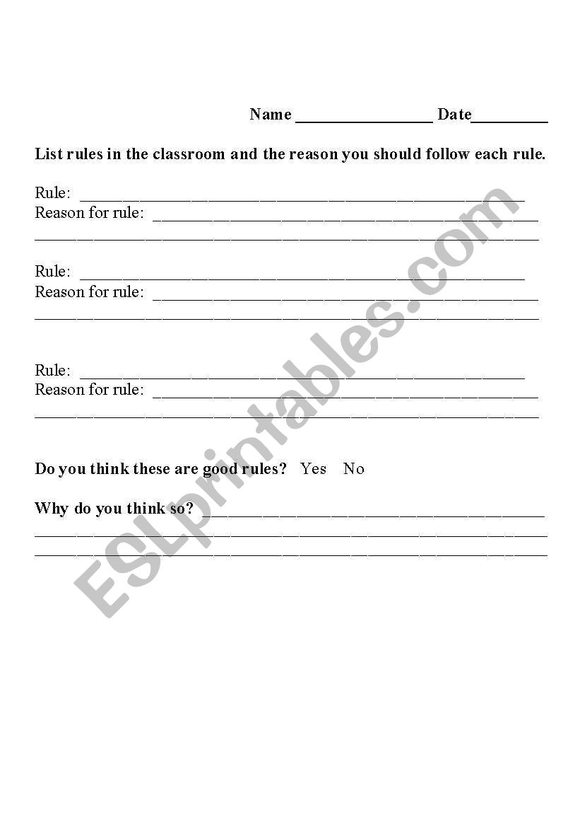 Government: Classroom Laws worksheet